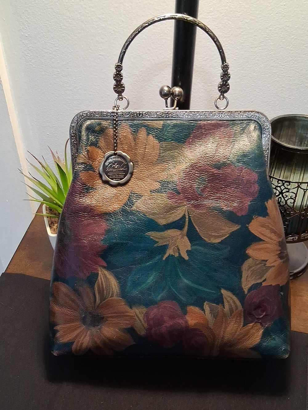 Patricia Nash 10th Anniversary Edition Floral Top-Handle Bag in Teal and Gold